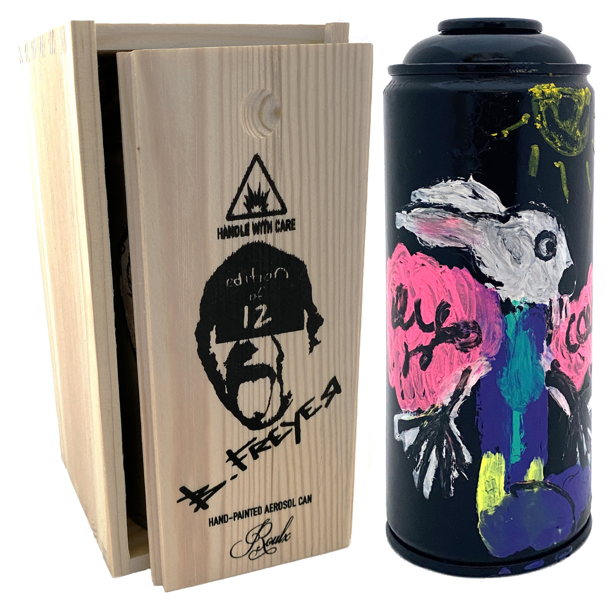 Bob Freyer Original Hand-Painted Aerosol Can in Screen Printed Wooden Box