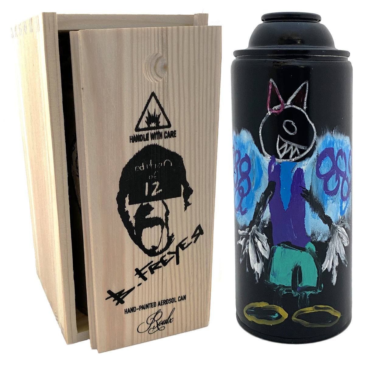 Bob Freyer Original Hand-Painted Aerosol Can in Screen Printed Wooden Box