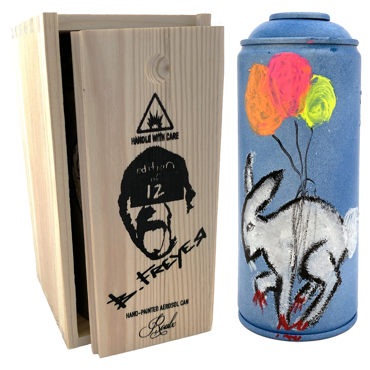 Bob Freyer Original Hand-Painted Aerosol Can in Screen Printed Wooden Box