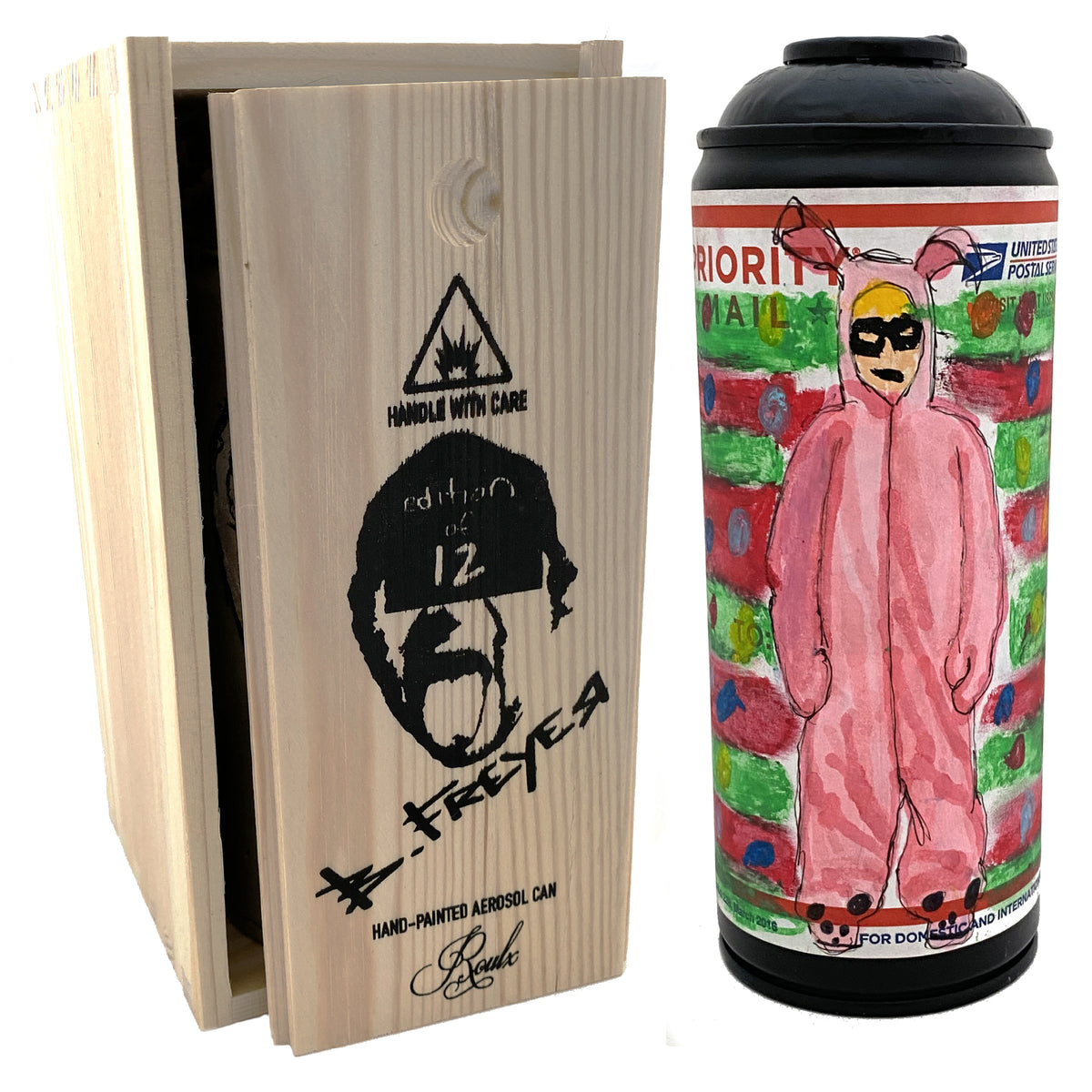 Bob Freyer Original Hand-Painted Aerosol Can in Screen Printed Wooden Box