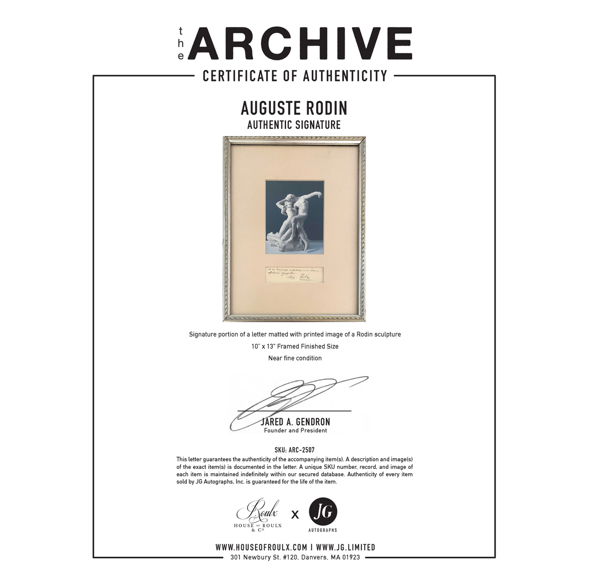 Auguste Rodin - Clipped Signature Matted with Printed Image - 10 x 13&quot; Framed