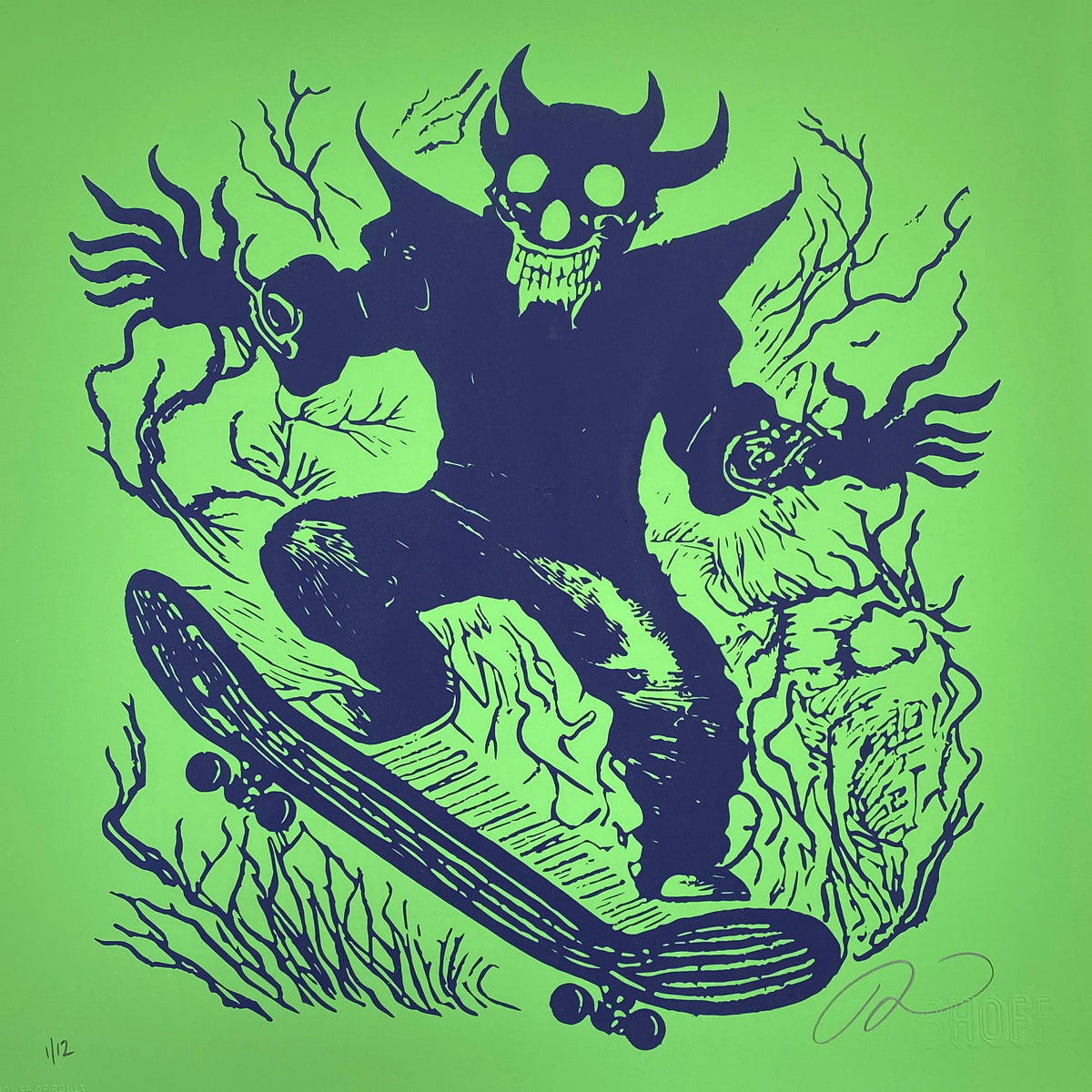 Brian J. Hoffman &quot;SK8 TO HELL (90&#39;s CREATURE Variant)&quot; - Screen Printed Edition of 12 - 16 x 16&quot;