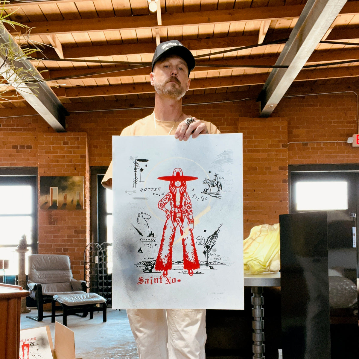 SAINT NO &quot;HOTTER THAN A PISTOL&quot; - Premium Hand-Embellished, Screen Printed Edition of 15 - 18 x 24&quot;