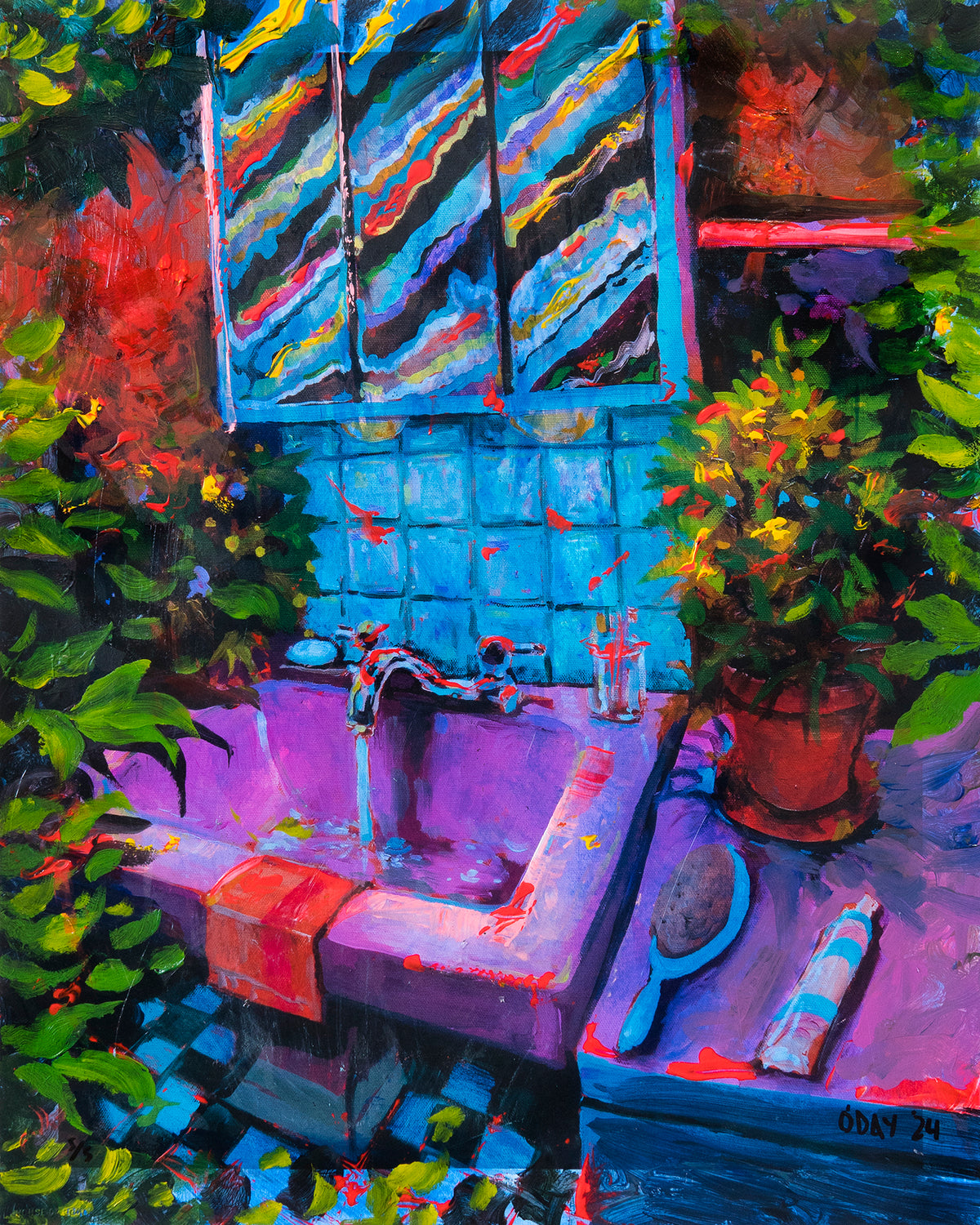 Adam J. O&#39;Day &quot;Pink Sink (Sunset)&quot; - Unique Hand-Painted Multiple - 16 x 20&quot;