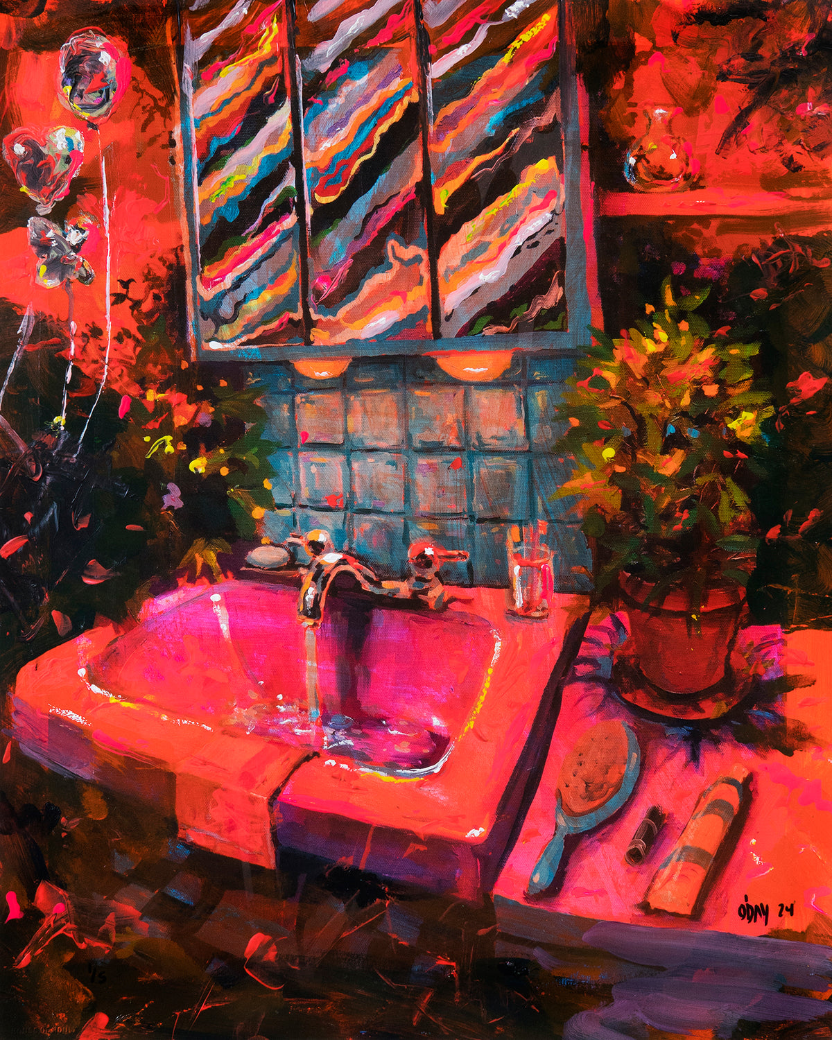 Adam J. O&#39;Day &quot;Pink Sink (Hot)&quot; - Unique Hand-Painted Multiple - 16 x 20&quot;