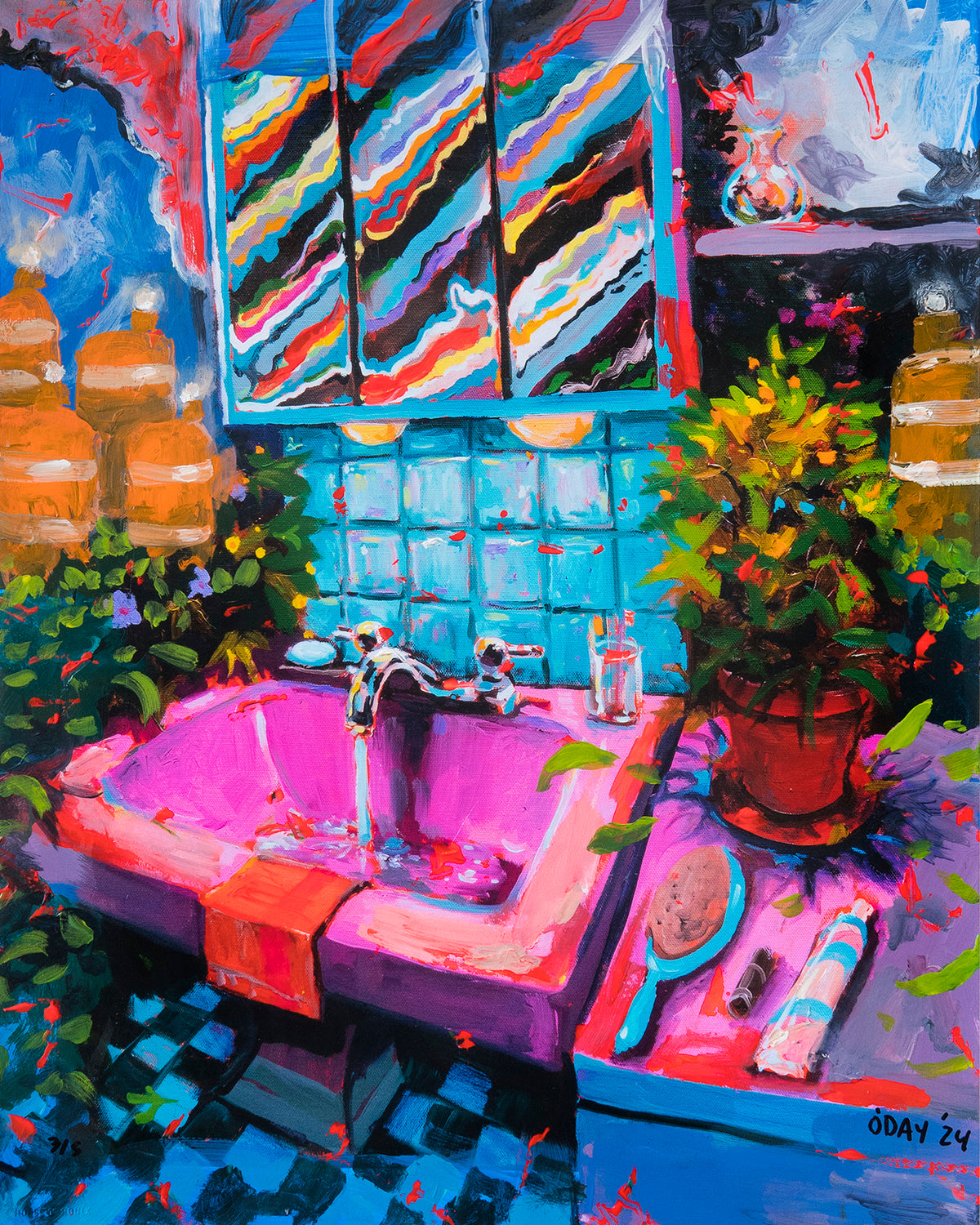 Adam J. O&#39;Day &quot;Pink Sink (Under Construction)&quot; - Unique Hand-Painted Multiple - 16 x 20&quot;