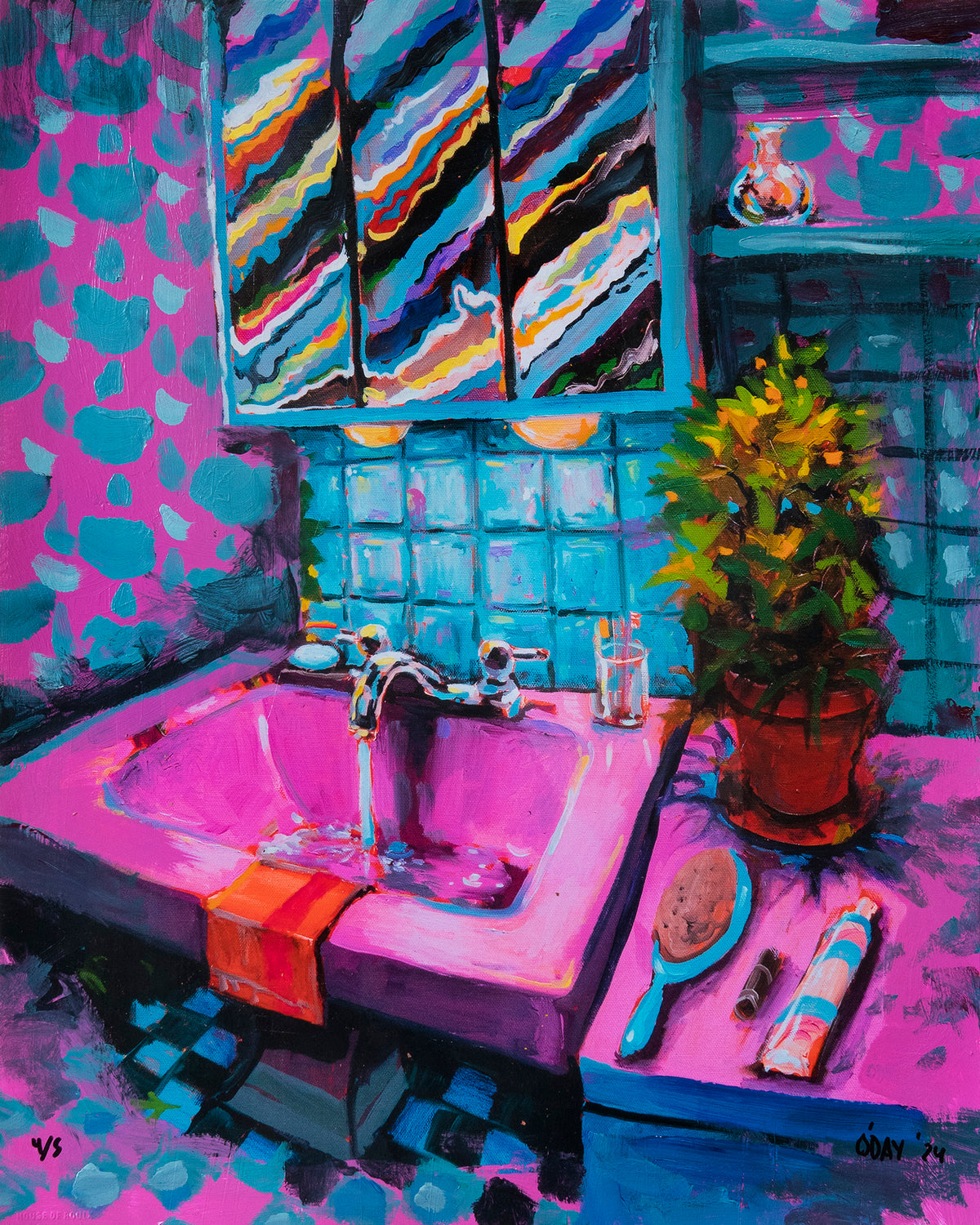 Adam J. O&#39;Day &quot;Pink Sink (Wallpaper)&quot; - Unique Hand-Painted Multiple - 16 x 20&quot;