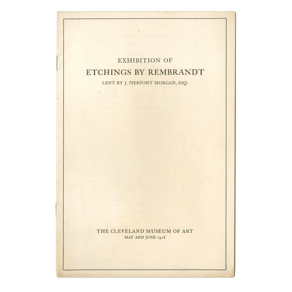 Rembrant &quot;Exhibition of Etchings by Rembrant&quot; - 1918 Cleveland Museum of Art Program