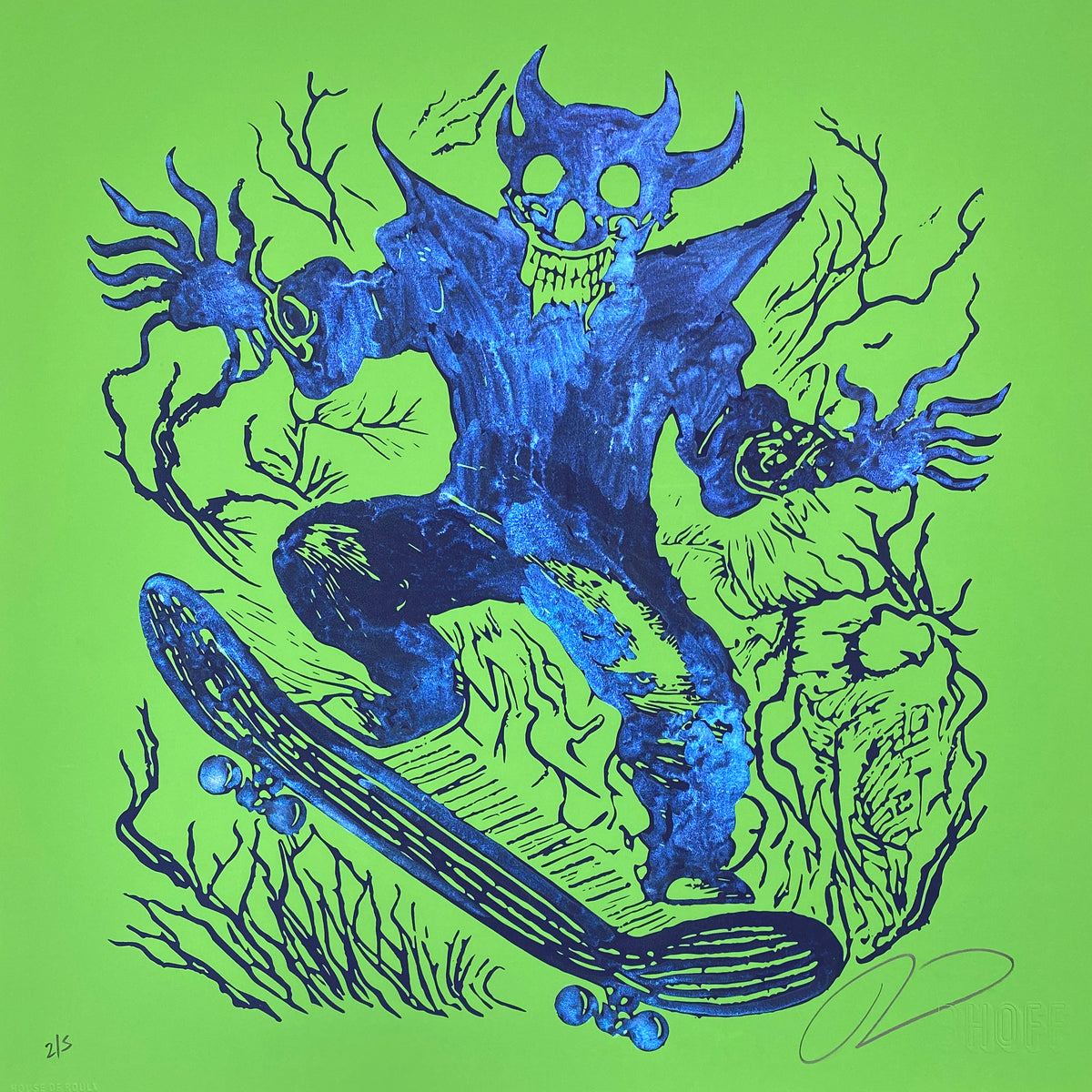 Brian J. Hoffman &quot;SK8 TO HELL (90&#39;s CREATURE Variant)&quot; - Hand-Embellished, Screen Printed Edition of 5 - 16 x 16&quot;