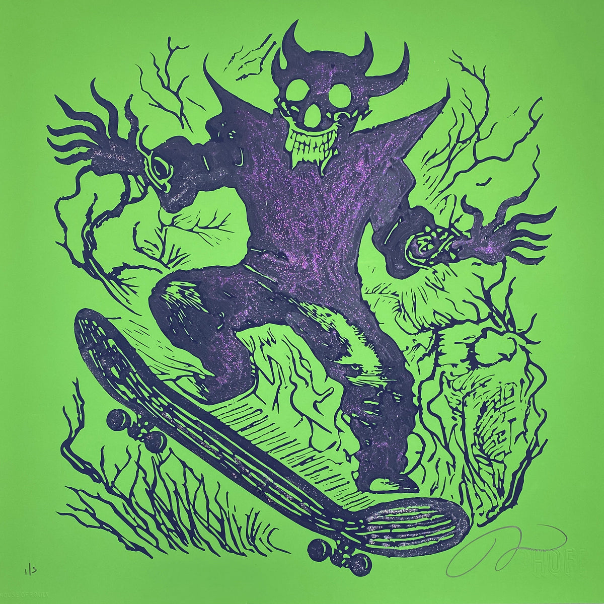 Brian J. Hoffman &quot;SK8 TO HELL (90&#39;s CREATURE Variant)&quot; - Hand-Embellished, Screen Printed Edition of 5 - 16 x 16&quot;