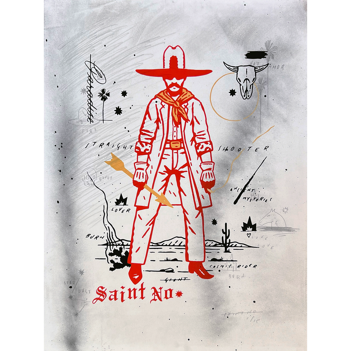 SAINT NO &quot;STRAIGHT SHOOTER&quot; - Premium Hand-Embellished, Screen Printed Edition of 15 - 18 x 24&quot;