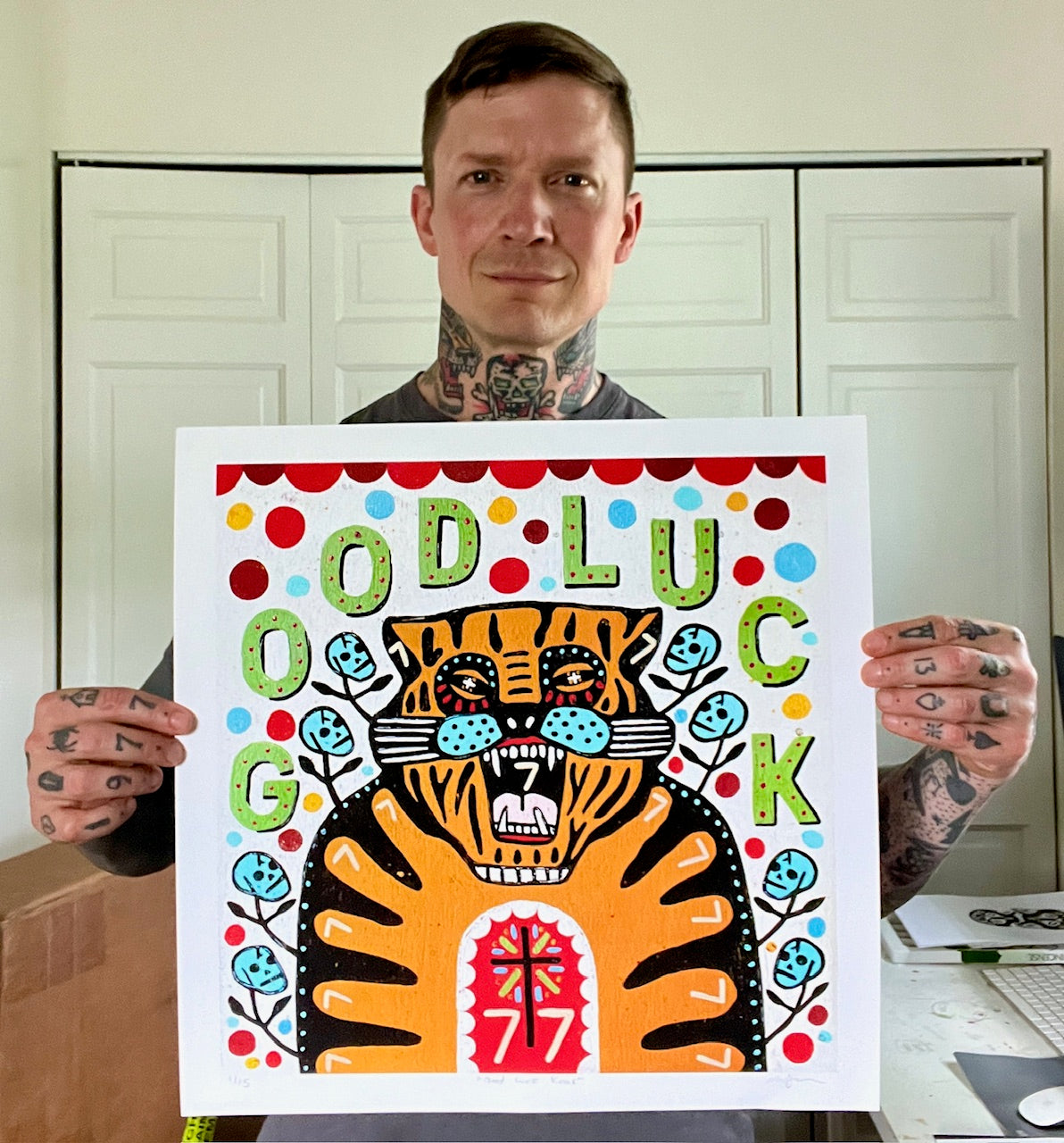 Mike Egan &quot;Good Luck Roar&quot; - Hand-Embellished Edition of 15 - 17 x 17&quot;