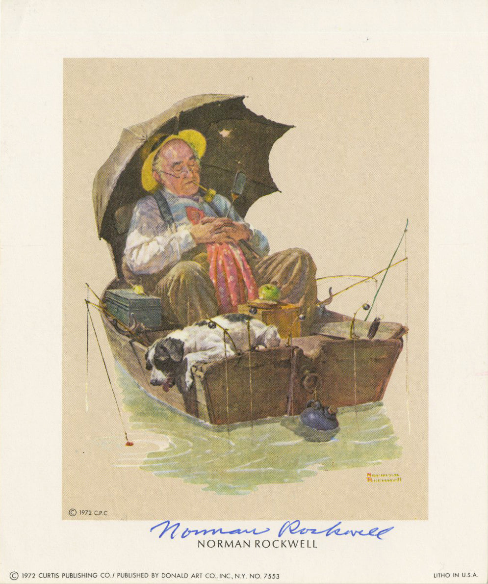 Norman Rockwell - Gone Fishing - Signed Mini Print - 5 x 6