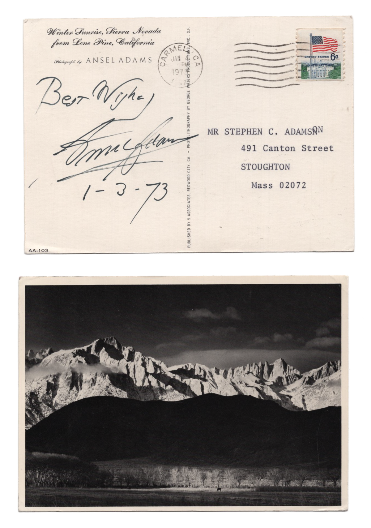 Ansel Adams - Signed Postcard - 1973