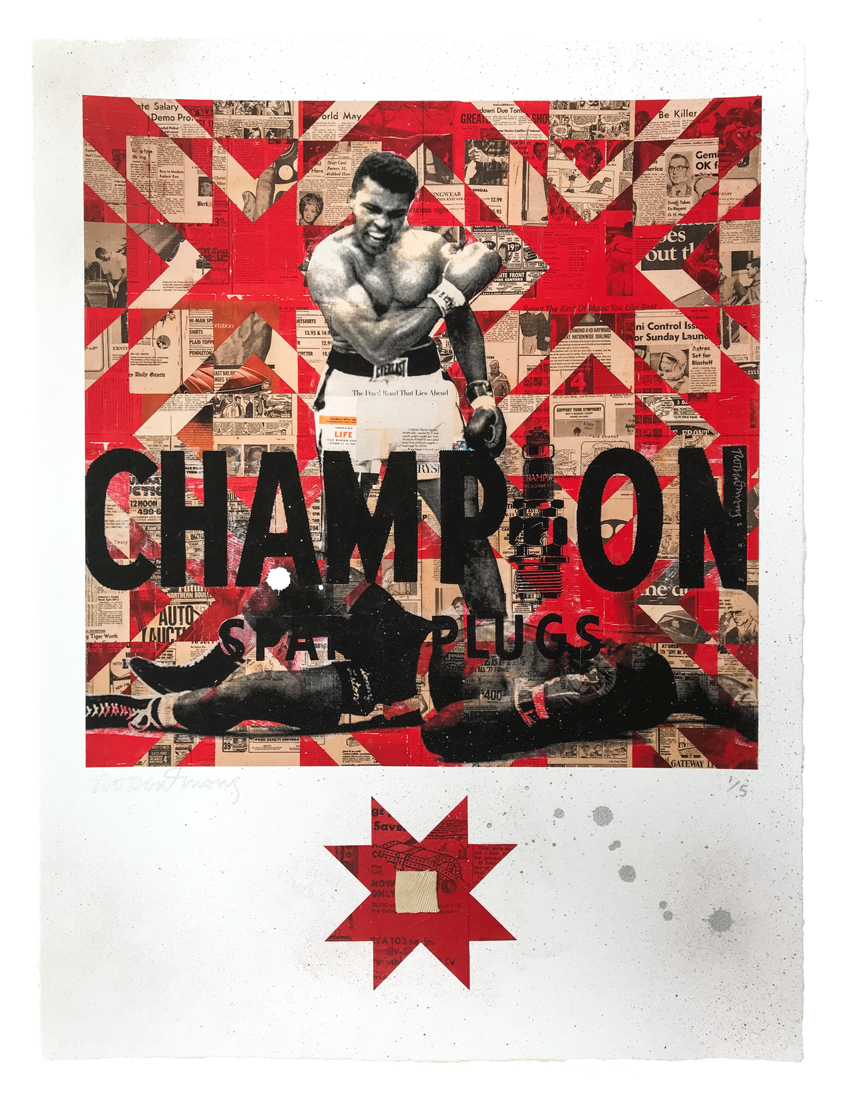 Robert Mars &quot;Be Killer&quot; - Hand-Embellished Variant with Authentic Muhammad Ali Swatch, 1 of 5 - 18 x 24&quot;